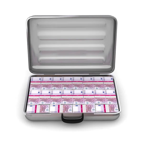 Open Silver Grey Briefcase with Euro Notes — Stock Photo, Image