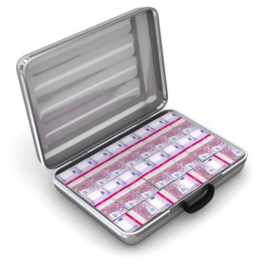 Open Silver Grey Briefcase with Euro Notes clipart