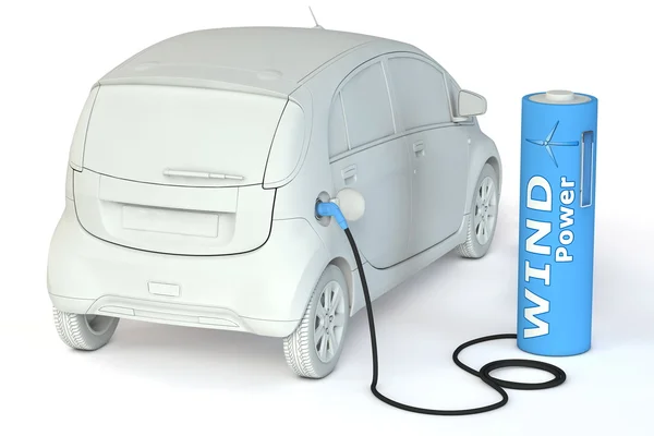 Batterietankstelle - Windkraft treibt ein E-Auto an — Stockfoto