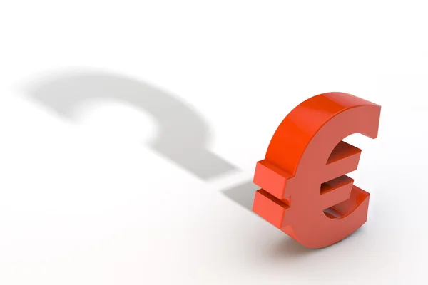 Símbolo vermelho da moeda do euro com sombra do ponto de interrogação — Fotografia de Stock
