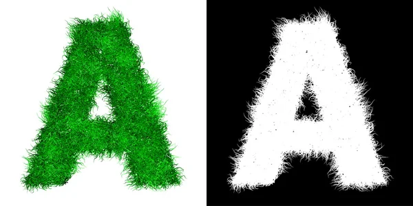 绿色大写字母做的草-与 alpha 蒙版 — 图库照片