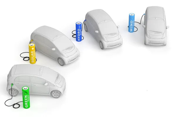 Batterietankstelle - Erneuerbare Energien treiben E-Autos an — Stockfoto