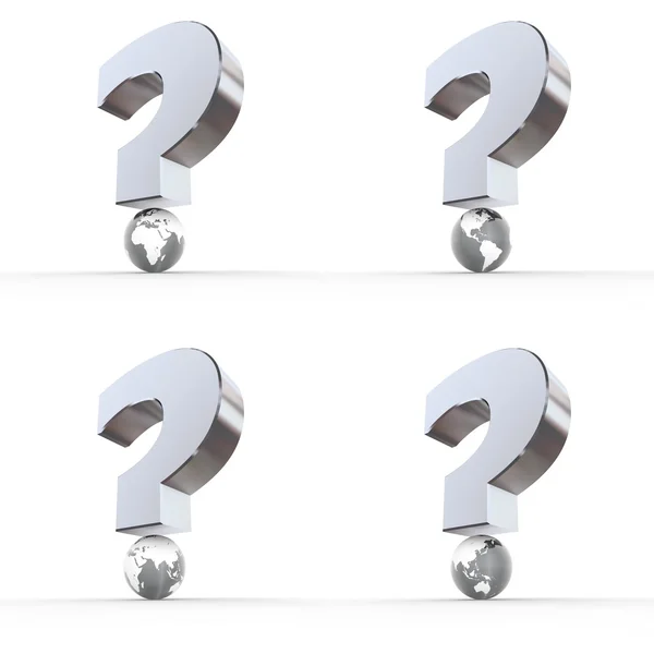 Question Mark with Globe - Four Views on Earth — Stock Photo, Image