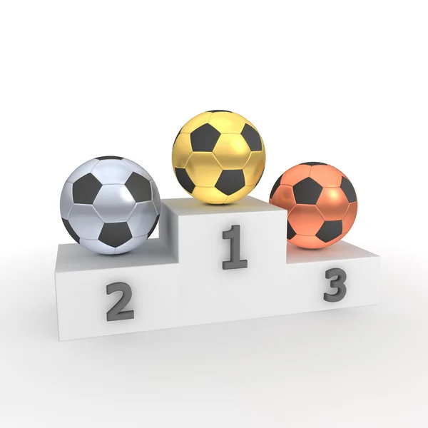 Victory Podium - Bolas de fútbol / Balones de fútbol Oro, Plata, Bronce —  Fotos de Stock