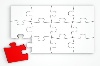 White Puzzle from the Top - Red Piece Separate clipart