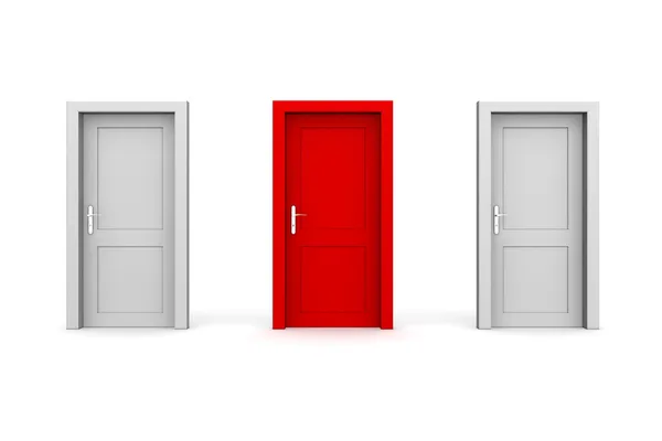 Tři zavřené dveře - šedá a červená — Stock fotografie