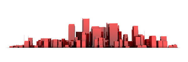 Wide Cityscape Model 3D - Shiny Red City White Background