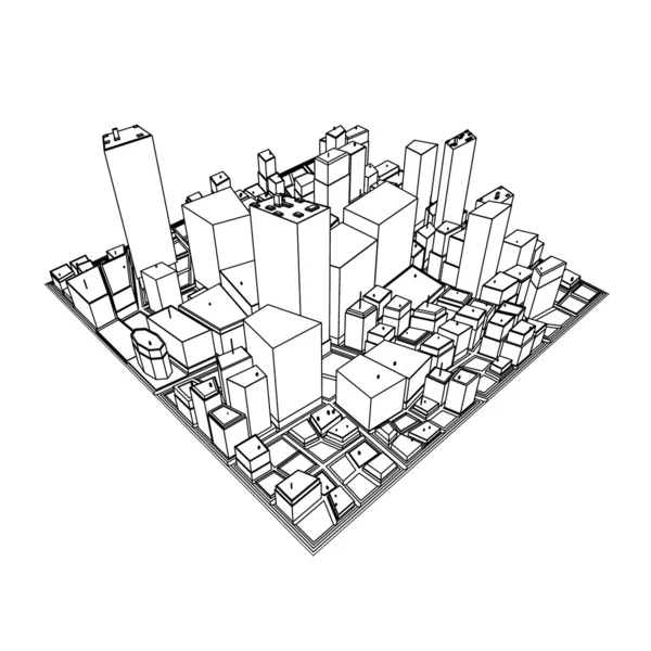 Stadsbilden modell 3d - skiss — Stockfoto