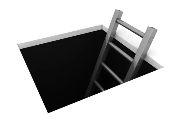 구멍-빛나는 회색 사다리 등반 — 스톡 사진