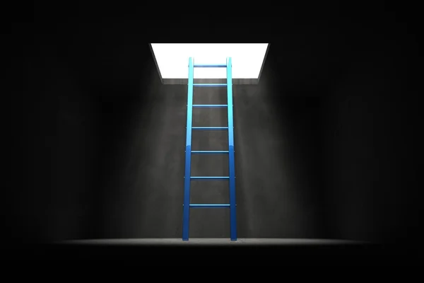 Salir de la oscuridad - Escalera azul hacia la luz — Foto de Stock