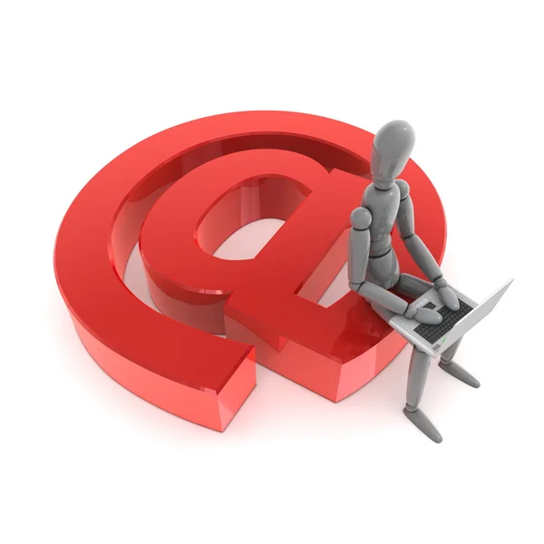 Sitting on a Red Glossy AT Sign — Stock Photo, Image