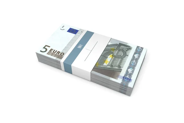 5 欧元纸币与银行包装的数据包 — 图库照片