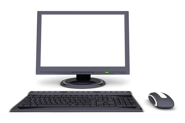 Modern Work Desk with Screen, Keyboard and Mouse — Stock Photo, Image