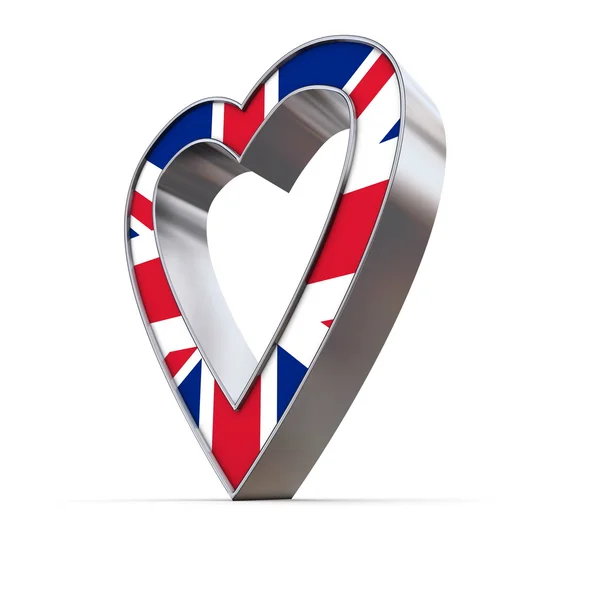 Блискучі металеві серце - прапор Великої Британії — стокове фото