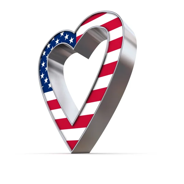 Coração Metálico Brilhante Bandeira dos Estados Unidos da América — Fotografia de Stock