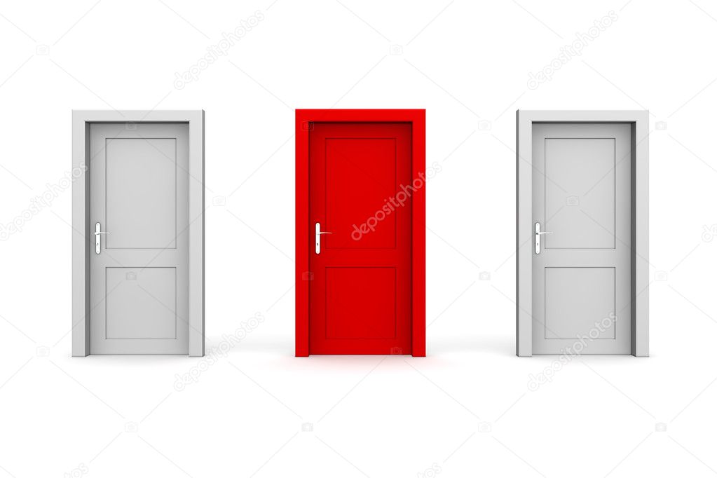 Three Closed Doors - Grey and Red