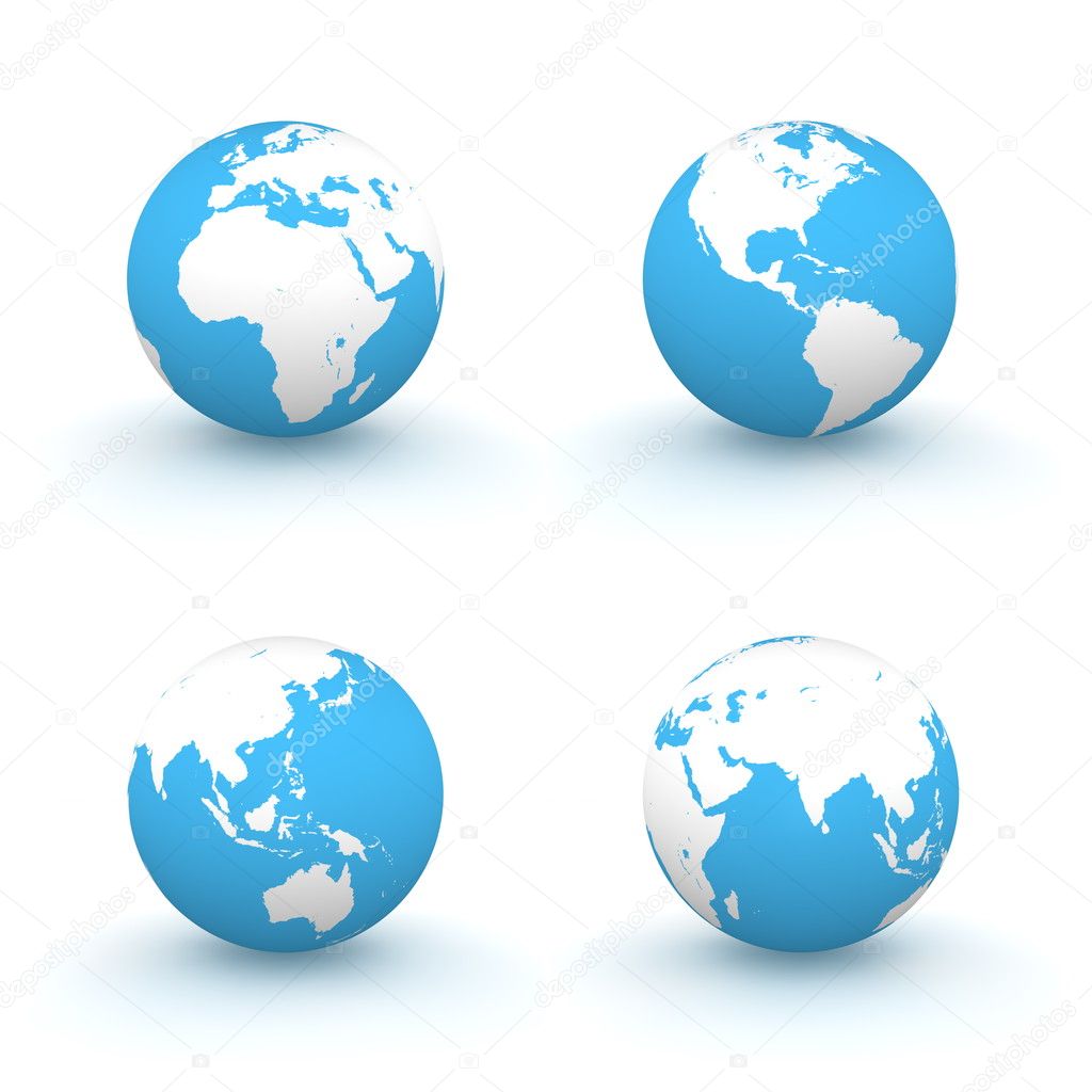 3D Globes in White and Blue
