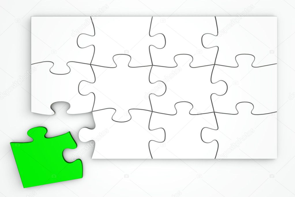 White Puzzle from the Top - Green Piece Separate