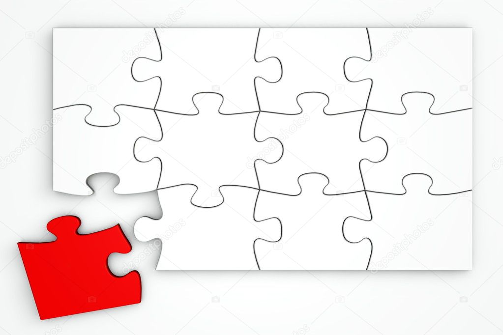 White Puzzle from the Top - Red Piece Separate