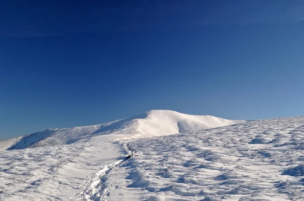 Caminho para o pico da montanha nevada — Fotografia de Stock