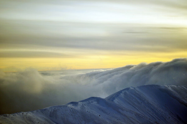 Mountain ridge fragment. Winter. Carpathians