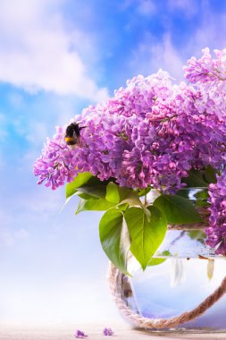 Flowers in a vase on sky background clipart