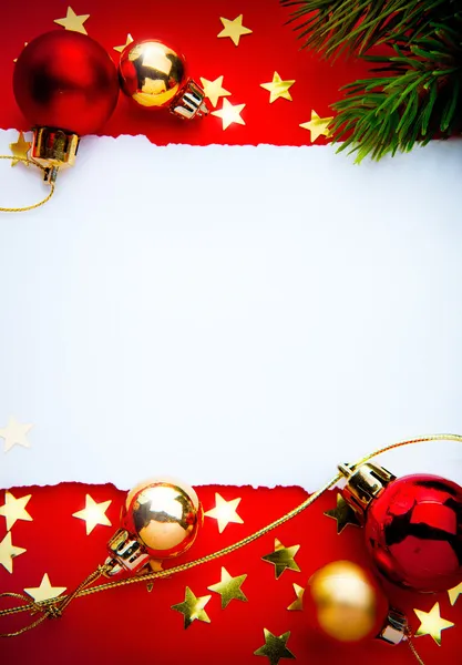 Art christmas frame with paper on red background — Stock Photo, Image