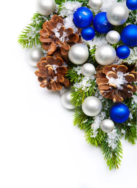 Kerstboom decoratie sneeuwvlokken frame — Stockfoto