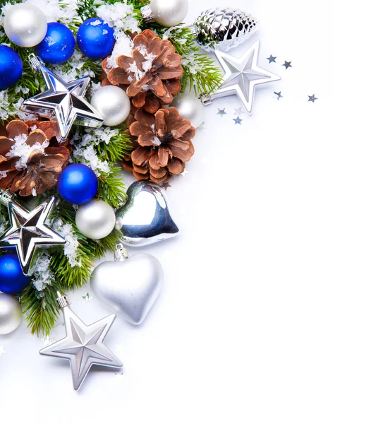 Árbol de Navidad decoración copos de nieve marco — Foto de Stock