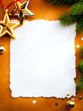 Design a Christmas greeting card with white paper on a red backg clipart