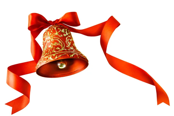 Christmas bells with red ribbon isolated on white background — Zdjęcie stockowe