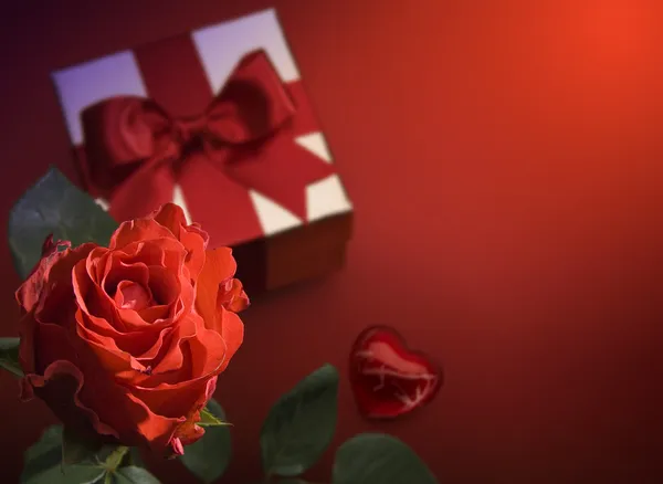 Cartão de saudação Art Valentine Day com rosas vermelhas e coração — Fotografia de Stock