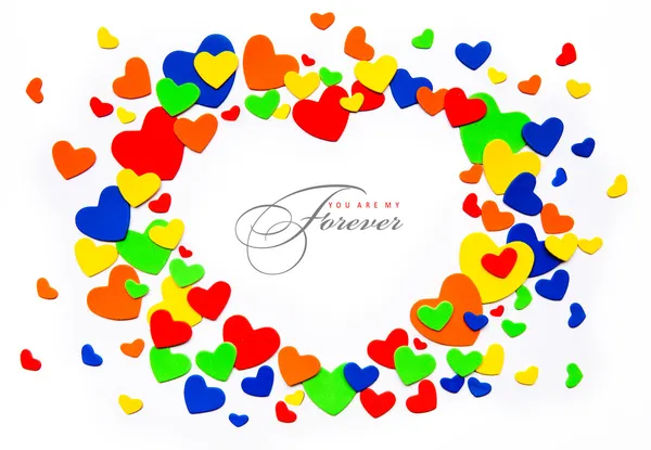 Arte colorido día de San Valentín amor corazones sobre un fondo blanco —  Fotos de Stock