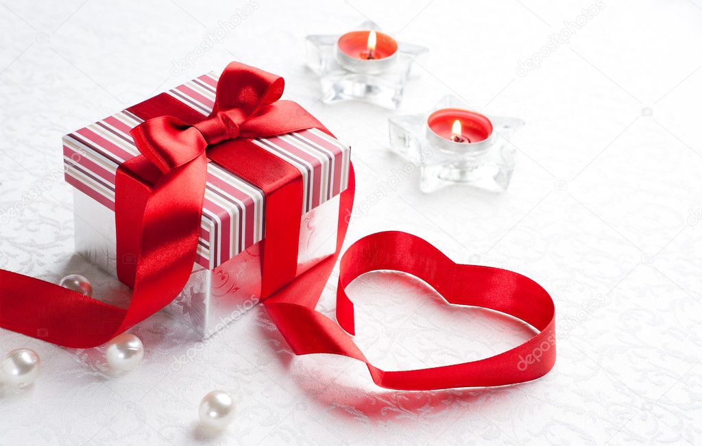 Art Valentine Day Gift box with red heart