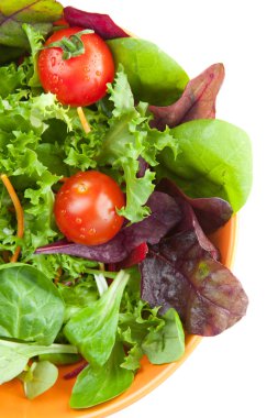 Bowl of fresh green salad with tomatoes clipart