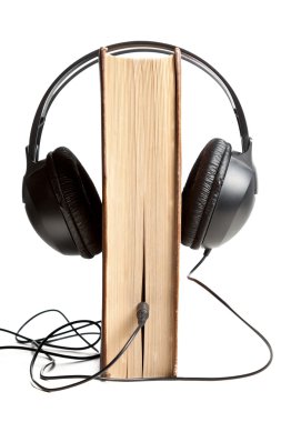 Book wired in to headphones clipart