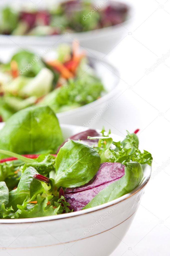 Bowls of fresh green salad