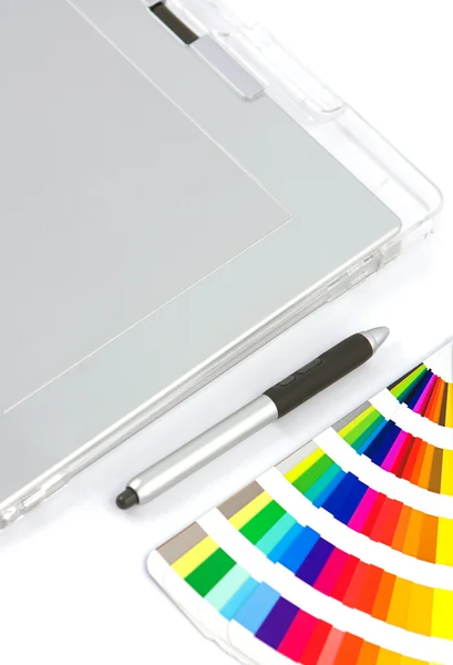 Graphics Tablet, Pen And Colour Chart — Stock Photo, Image