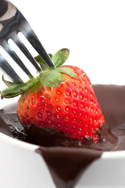 Strawberry Being Dipped In Chocolate — Stock Photo, Image