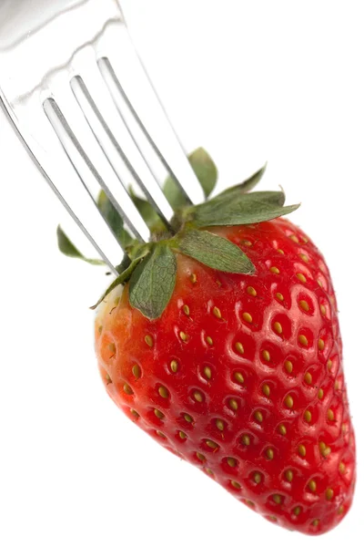 Ripe Red Strawberry On Fork — Stock Photo, Image
