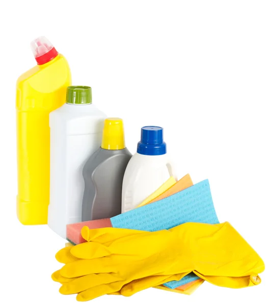 Cleaning products and rubber gloves — Stock Photo, Image