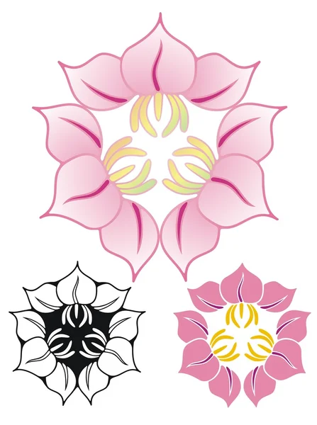 Tre emblema fiore — Vettoriale Stock