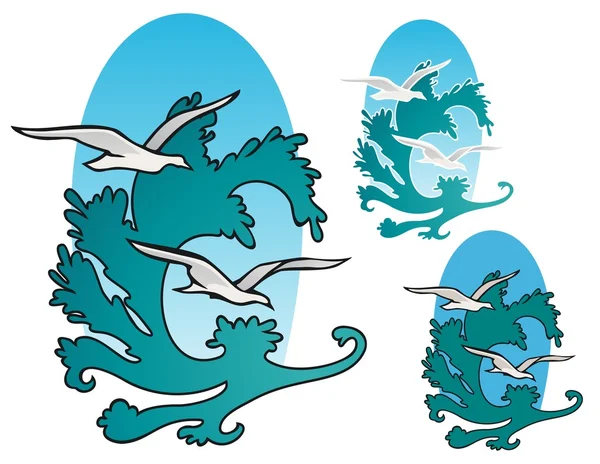 两个海鸥和冲浪 — 图库矢量图片