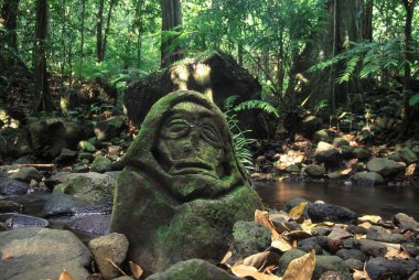 Old Stone Carving on Moorea clipart