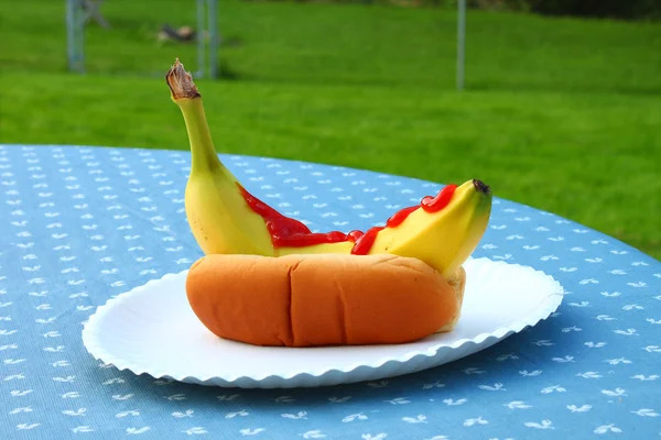 stock image Banana dog with Ketchup