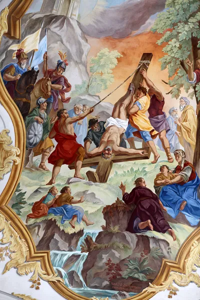 Fresco Ceiling at St. Peter 's Church i Munich, Tyskland – stockfoto