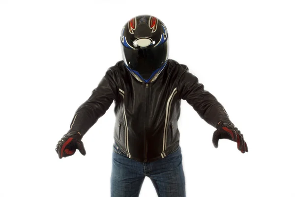 Motociclista con casco — Foto Stock