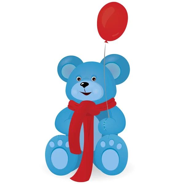 Синій плюшевий ведмідь з червоним кулею — стоковий вектор