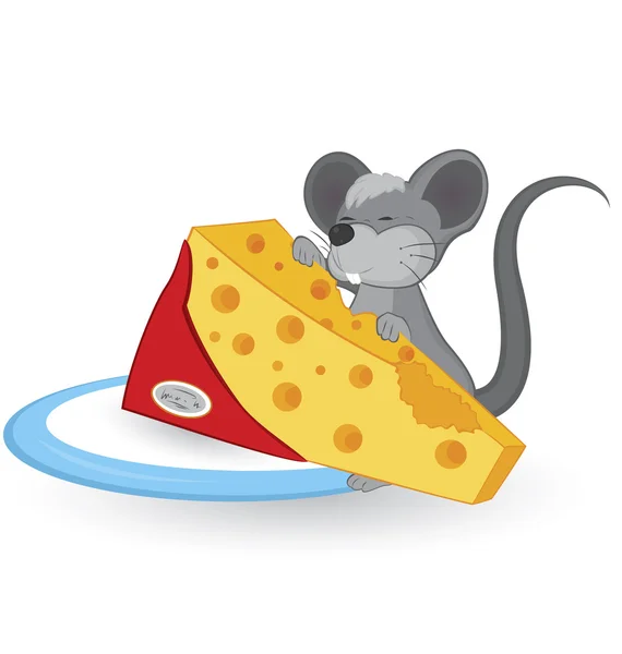 Rato dos desenhos animados com queijo — Vetor de Stock