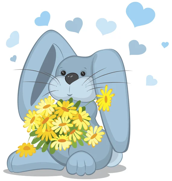 Blue rabbit with daisy flowers — Stock Vector